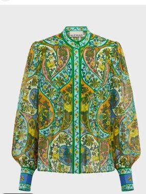Alemais Multicolor Paisley Floral Print Silk Blouse